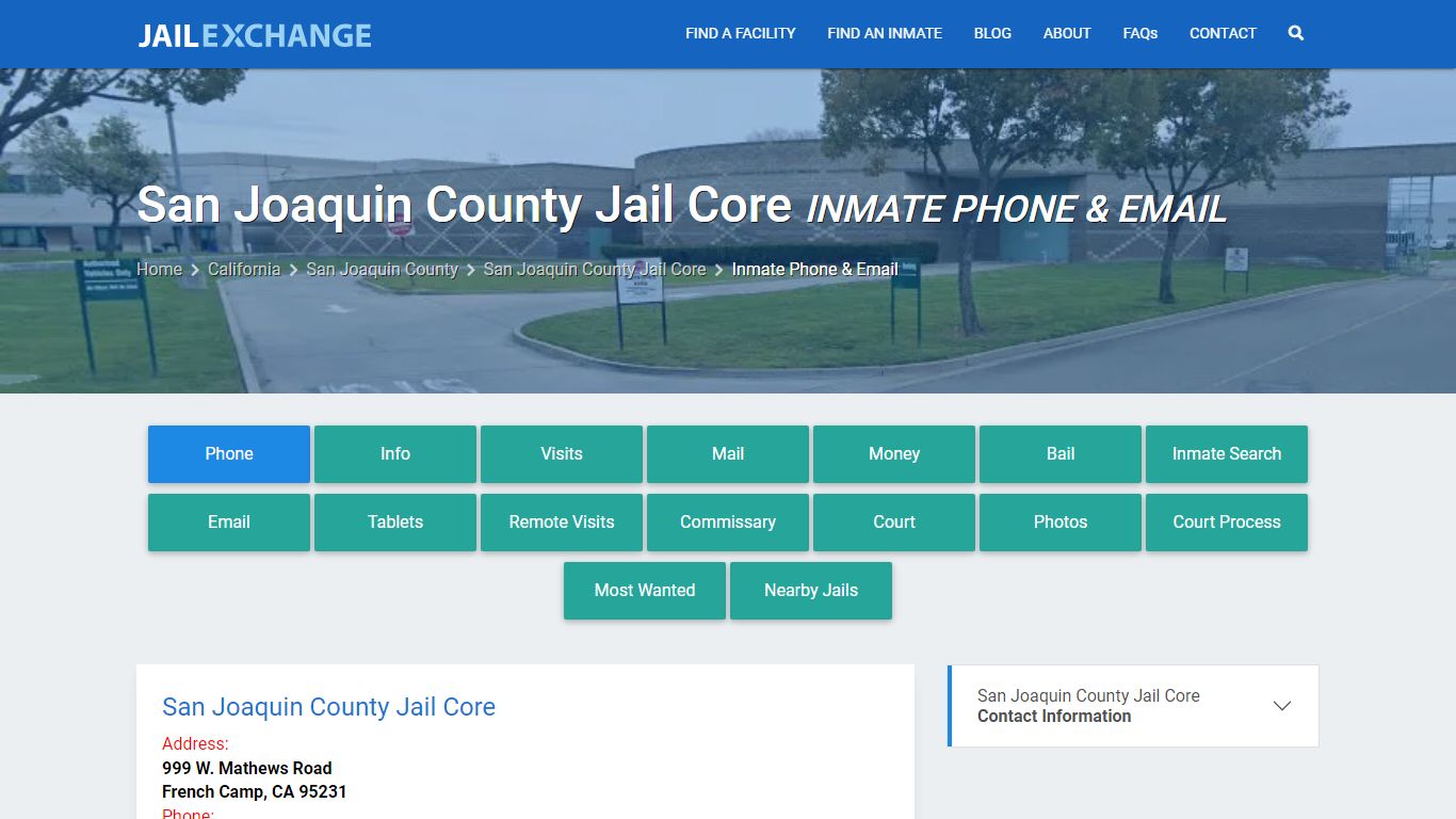 Inmate Phone - San Joaquin County Jail Core, CA - Jail Exchange