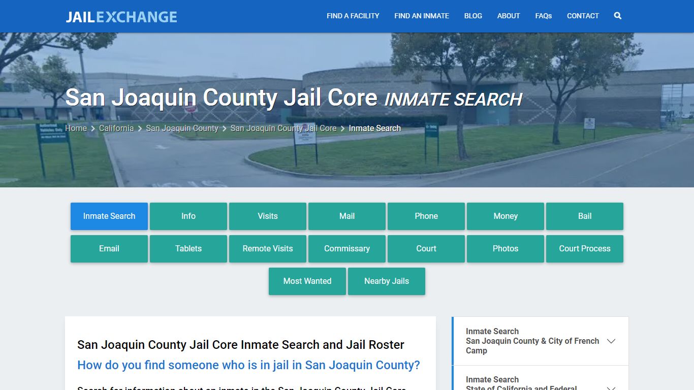 San Joaquin County Jail Core Inmate Search - Jail Exchange